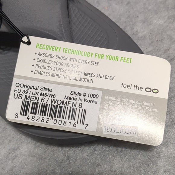 OOFOS OOriginal Grey Thong Sandals Unisex Size M6 W8 NWT - Picture 11 of 11